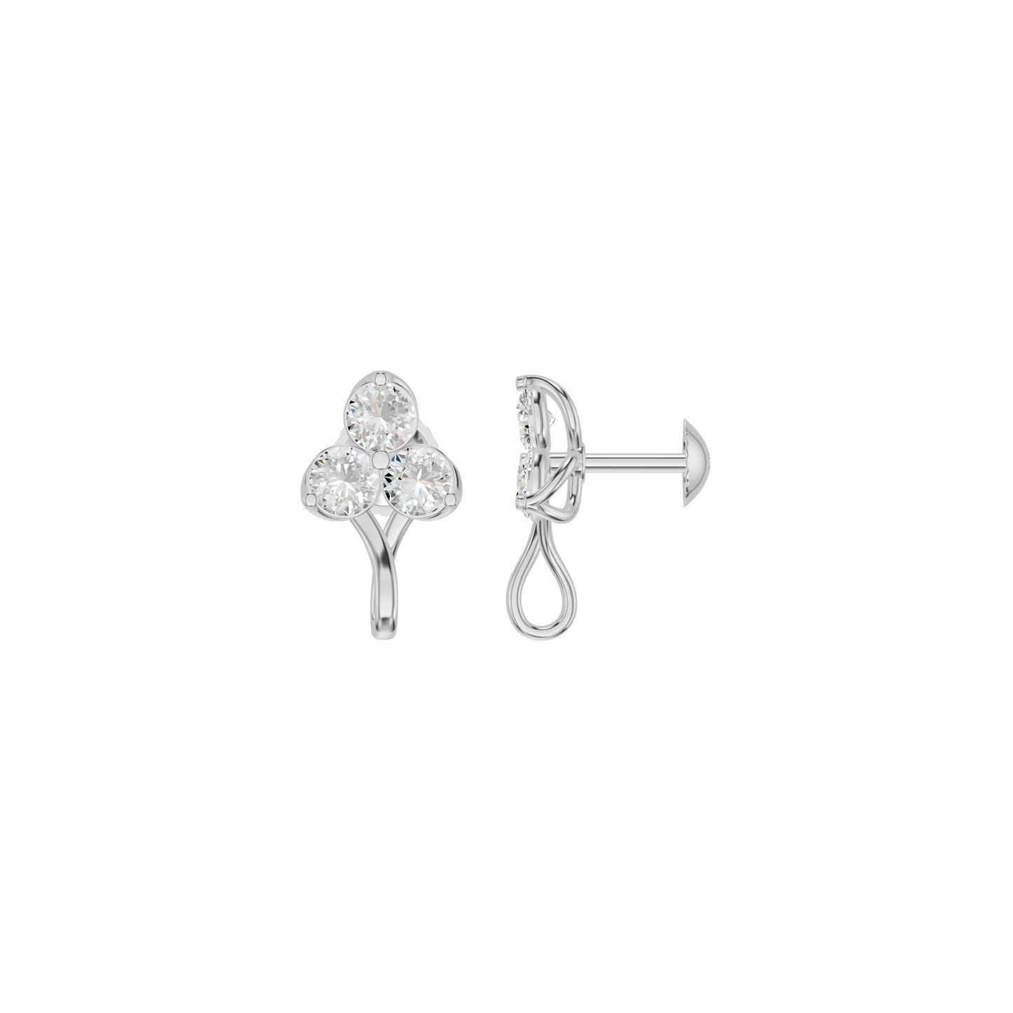 Mini Blossom Round Diamond Stud Earrings 18 KT / White Gold