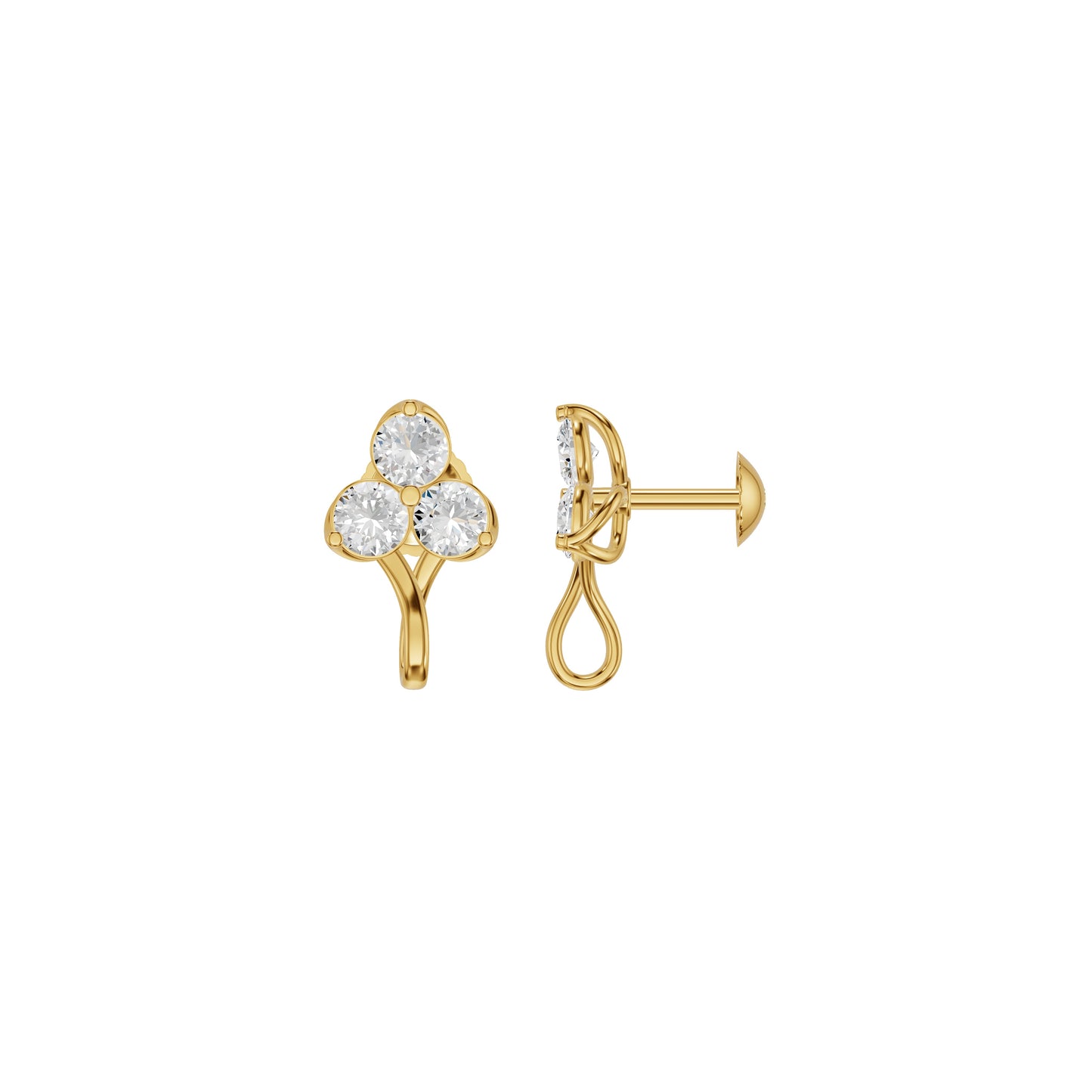 Mini Blossom Round Diamond Stud Earrings 18 KT / Yellow Gold