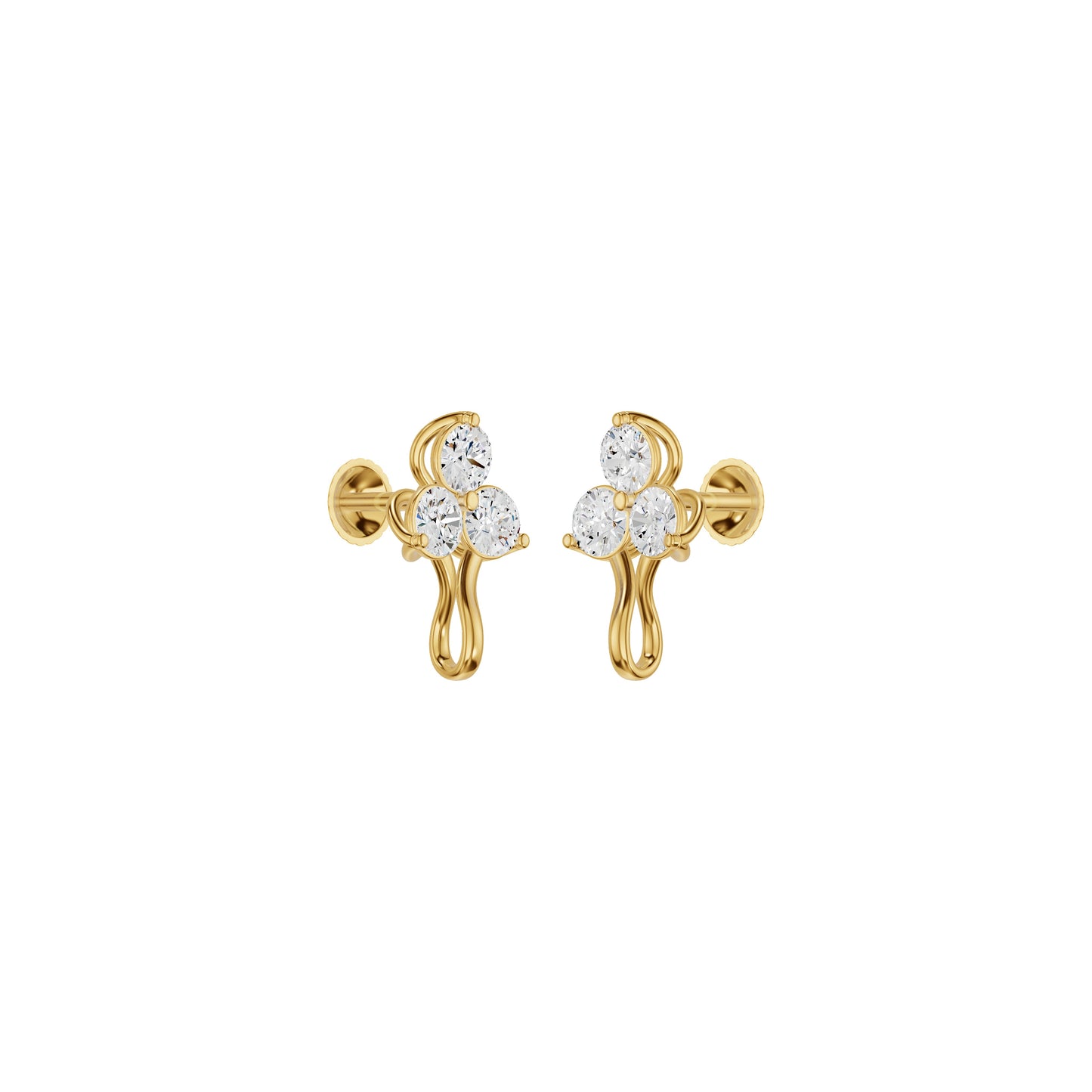 Mini Blossom Round Diamond Stud Earrings 18 KT / Yellow Gold