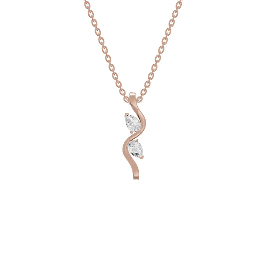 Two Petal Pear Solitaire Diamond Chain Necklace