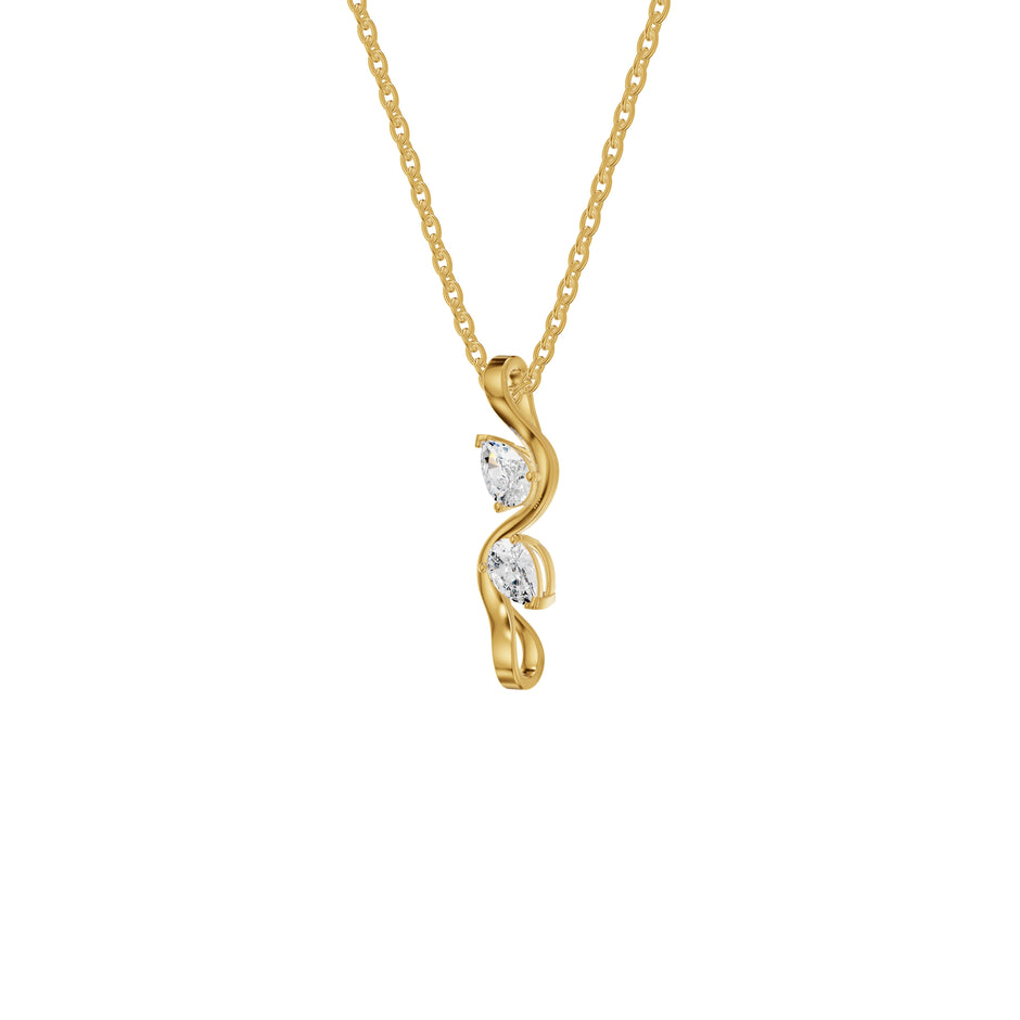 Two Petal Pear Solitaire Diamond Chain Necklace