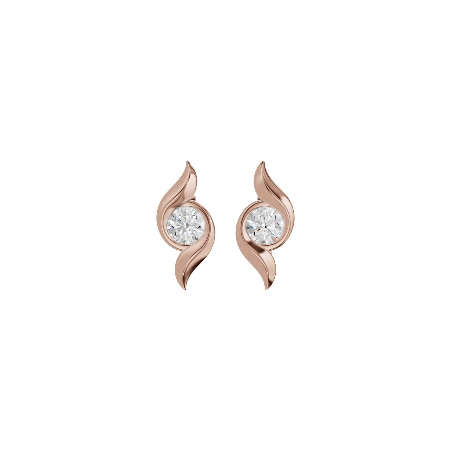 Curved Wave Diamond Stud Earrings 18 KT / Rose Gold