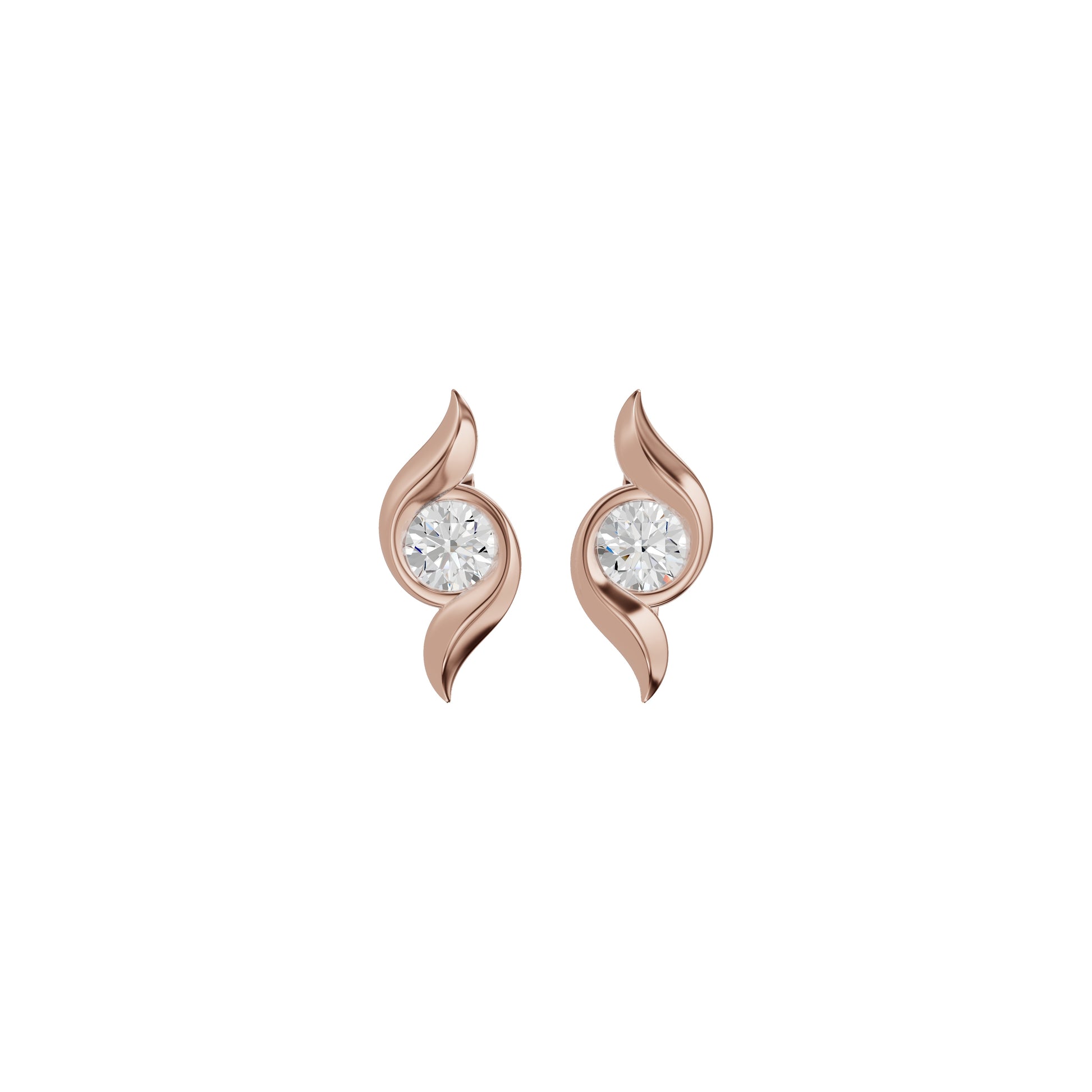 Curved Wave Diamond Stud Earrings 18 KT / Rose Gold