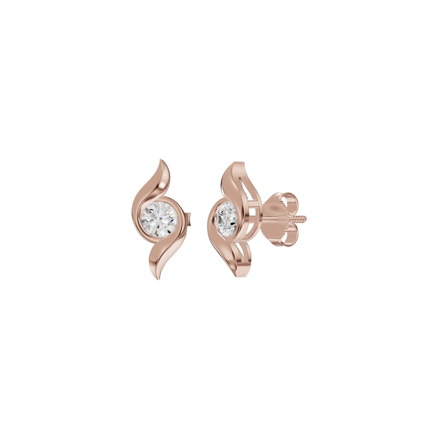 Curved Wave Diamond Stud Earrings 18 KT / Rose Gold