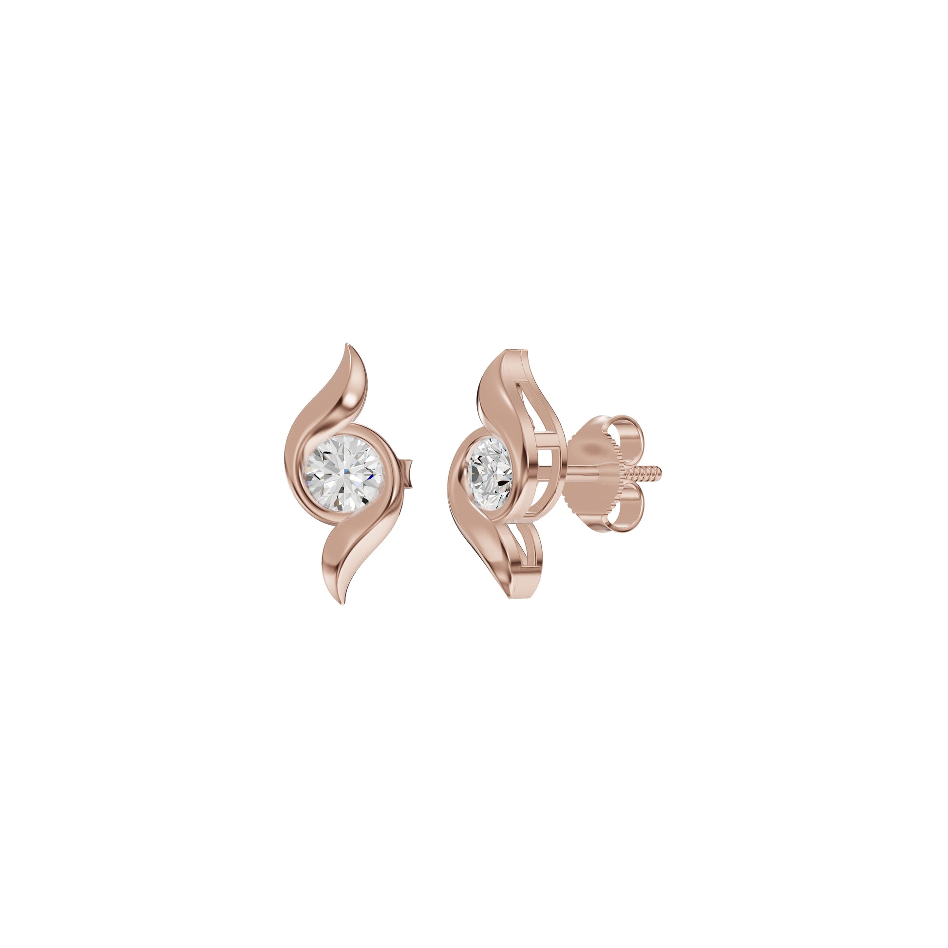 Curved Wave Diamond Stud Earrings 18 KT / Rose Gold