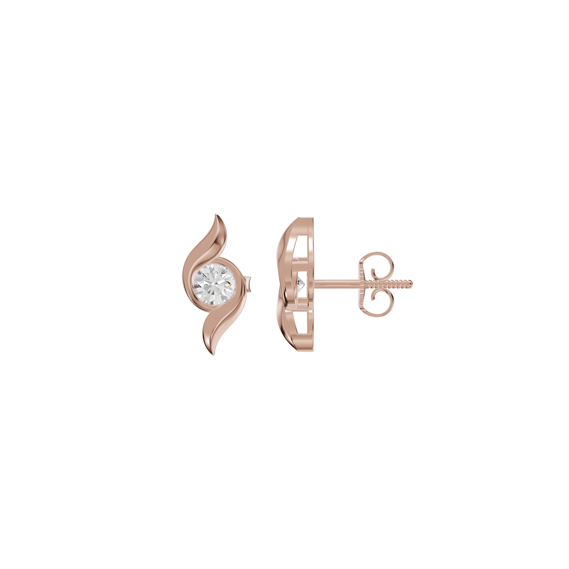 Curved Wave Diamond Stud Earrings 18 KT / Rose Gold