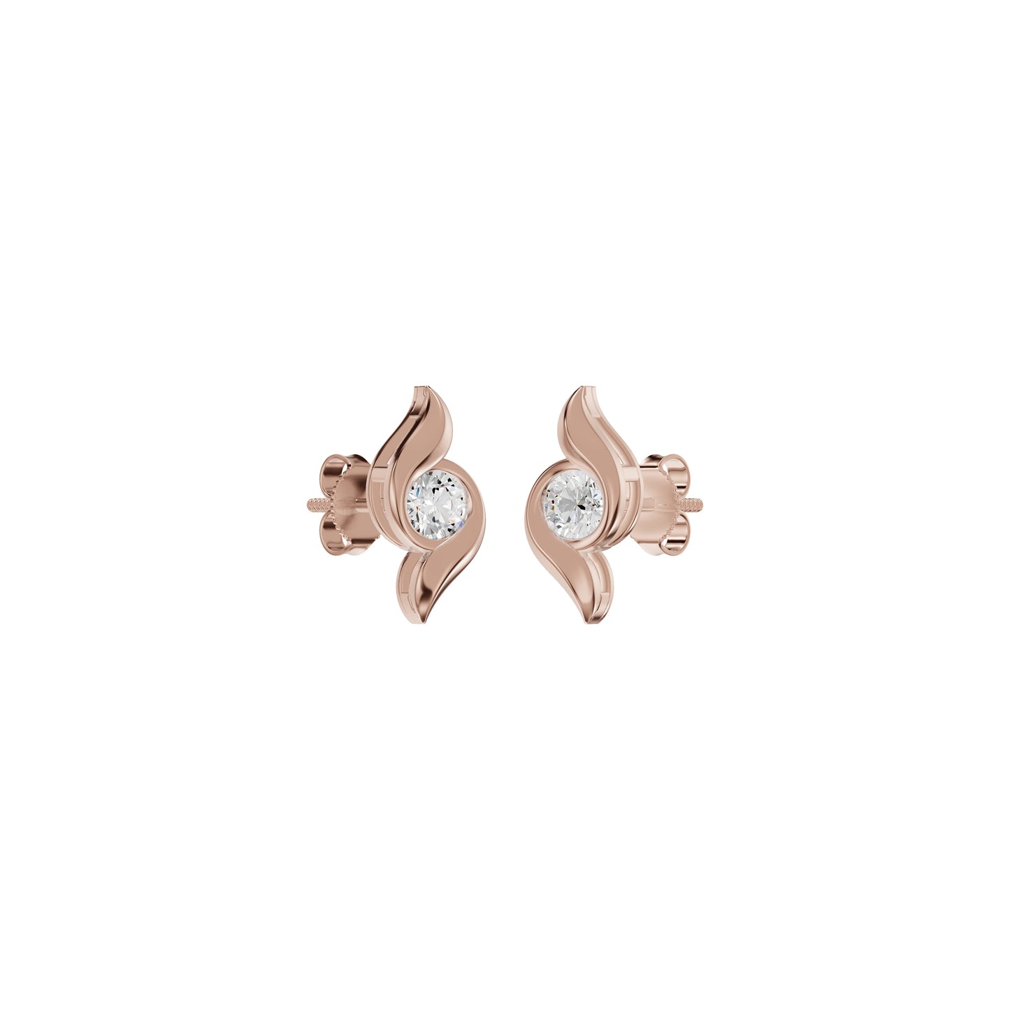Curved Wave Diamond Stud Earrings 18 KT / Rose Gold