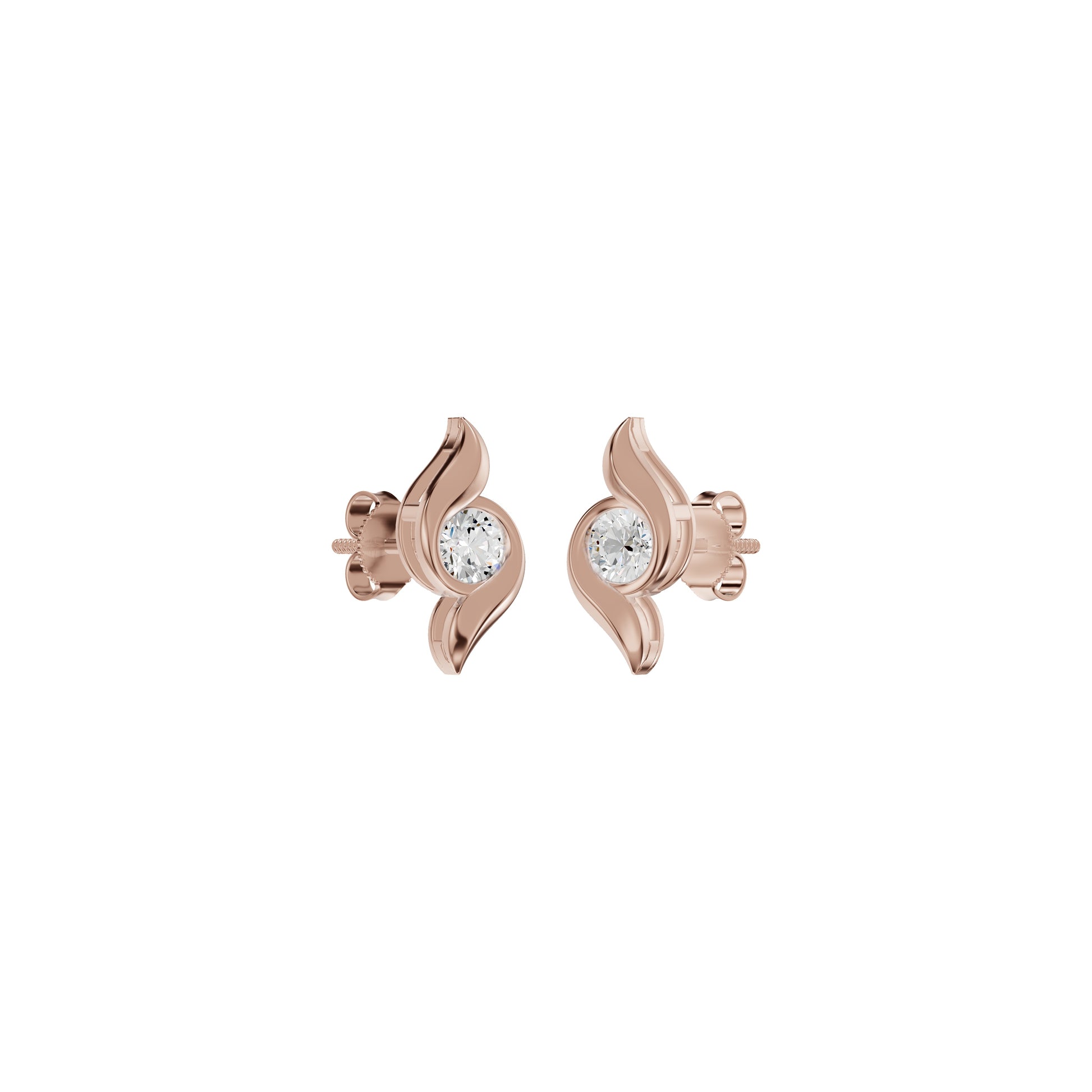 Curved Wave Diamond Stud Earrings 18 KT / Rose Gold