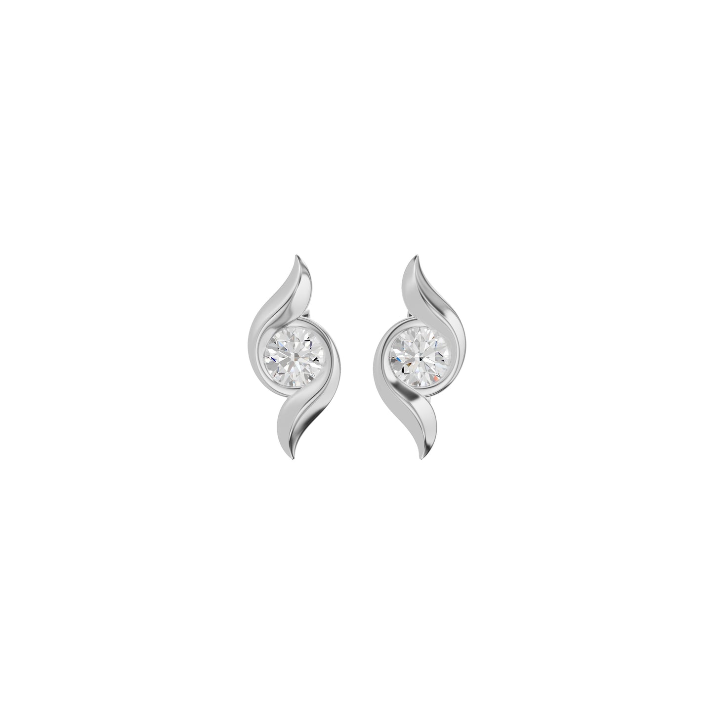 Curved Wave Diamond Stud Earrings 18 KT / White Gold