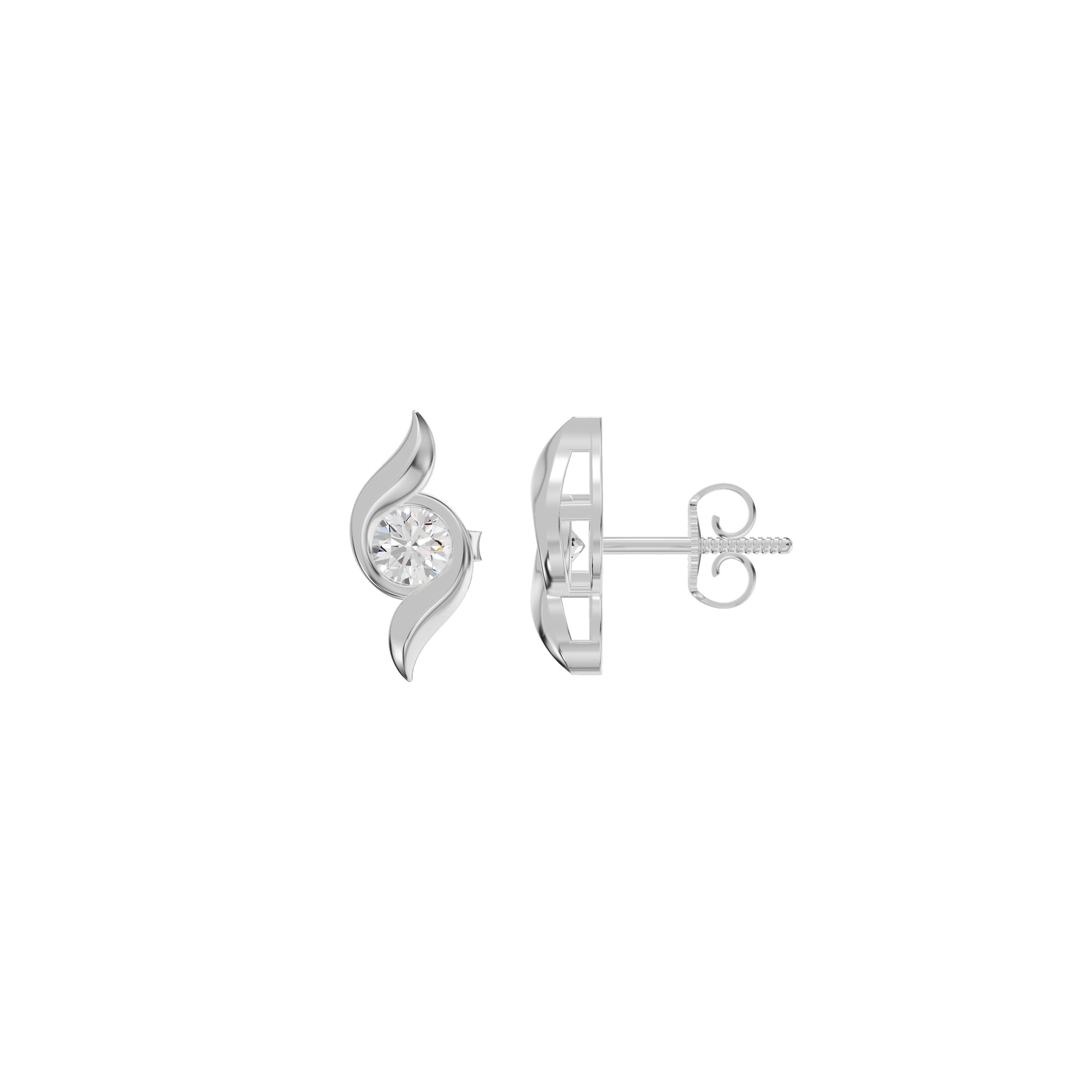 Curved Wave Diamond Stud Earrings 18 KT / White Gold