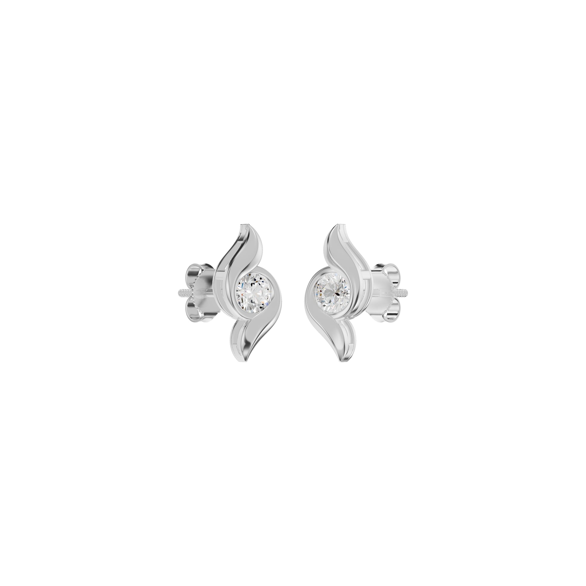 Curved Wave Diamond Stud Earrings 18 KT / White Gold