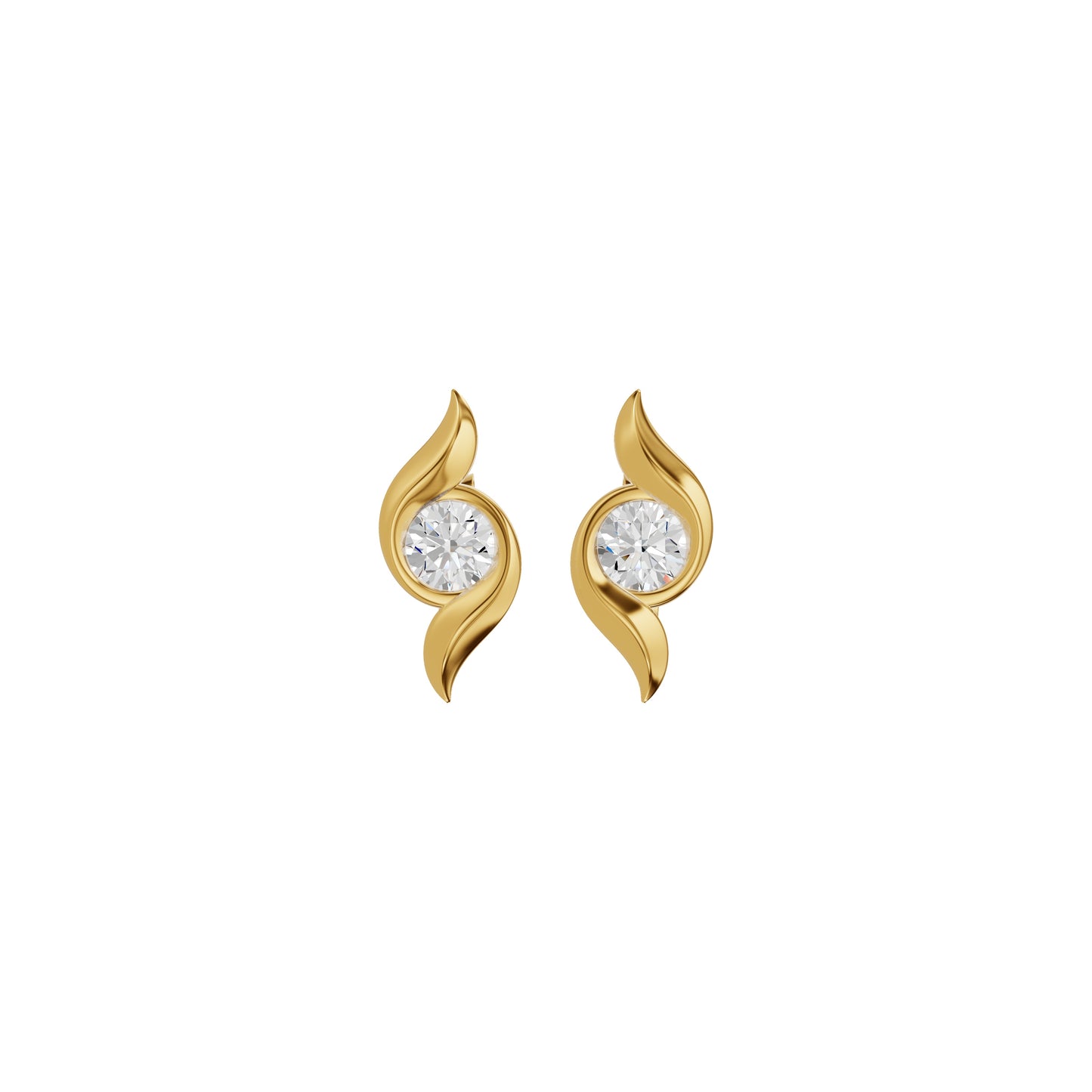 Curved Wave Diamond Stud Earrings 18 KT / Yellow Gold