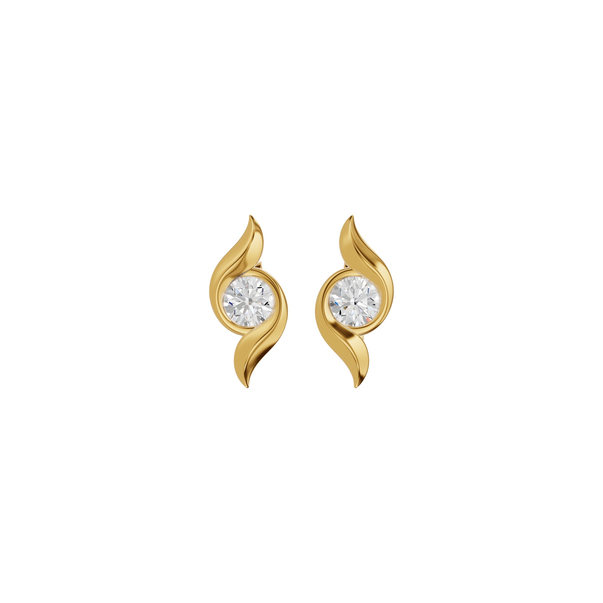 Curved Wave Diamond Stud Earrings 18 KT / Yellow Gold