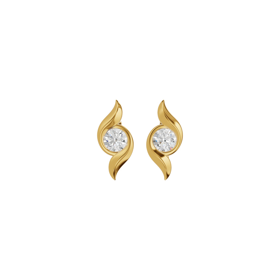 Curved Wave Diamond Stud Earrings 18 KT / Yellow Gold