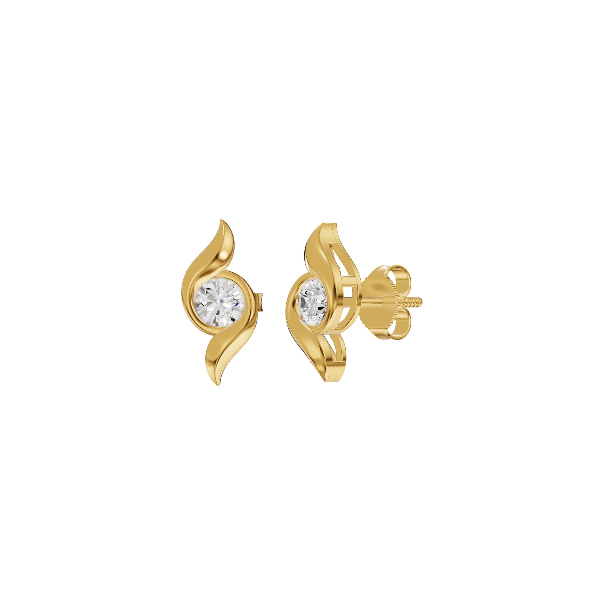 Curved Wave Diamond Stud Earrings 18 KT / Yellow Gold