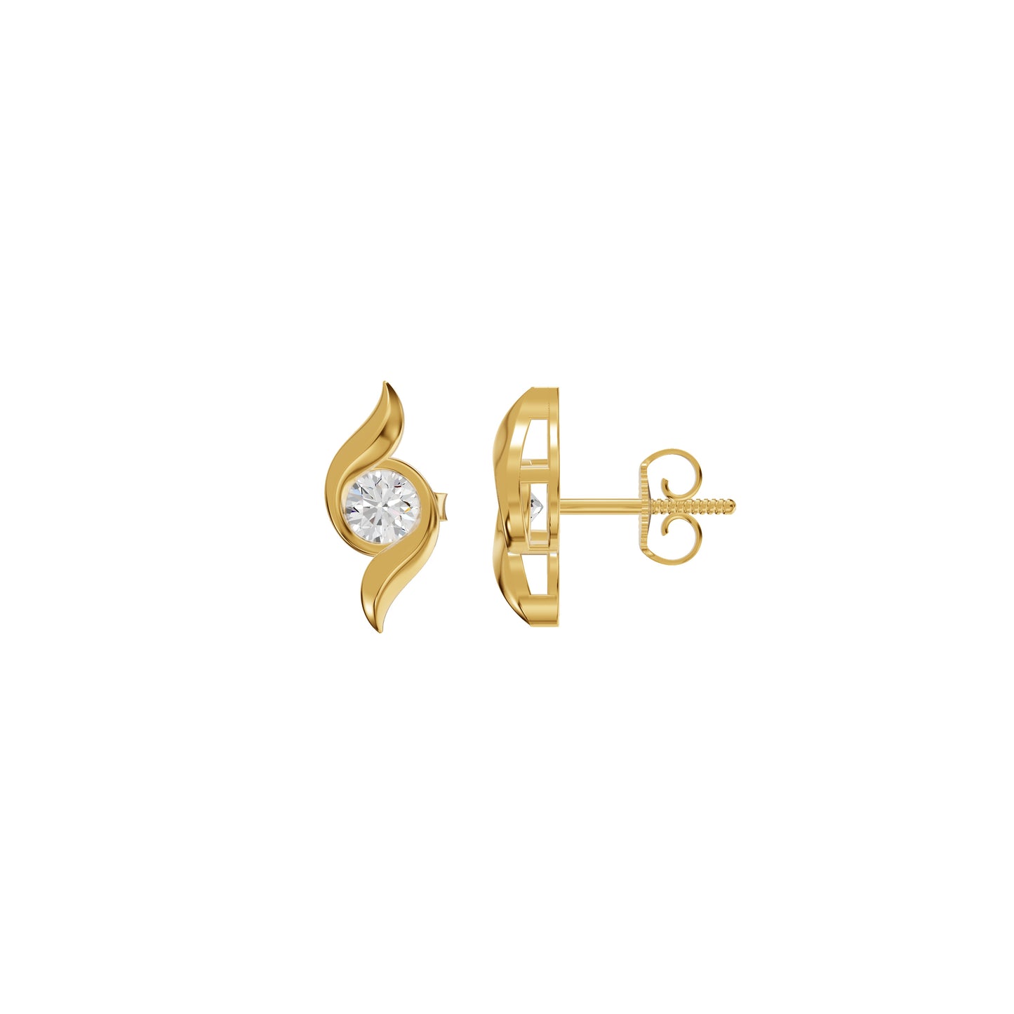 Curved Wave Diamond Stud Earrings 18 KT / Yellow Gold