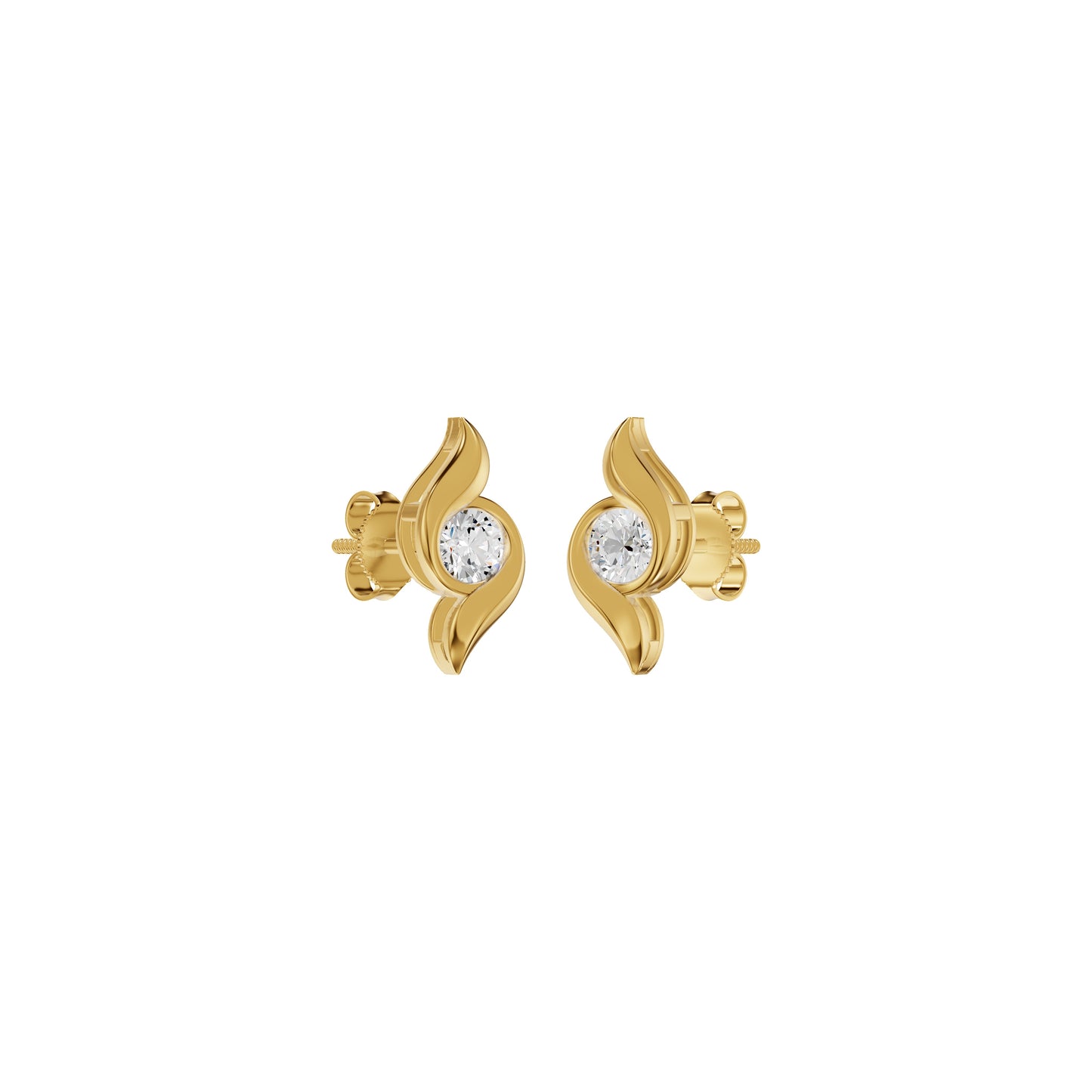 Curved Wave Diamond Stud Earrings 18 KT / Yellow Gold