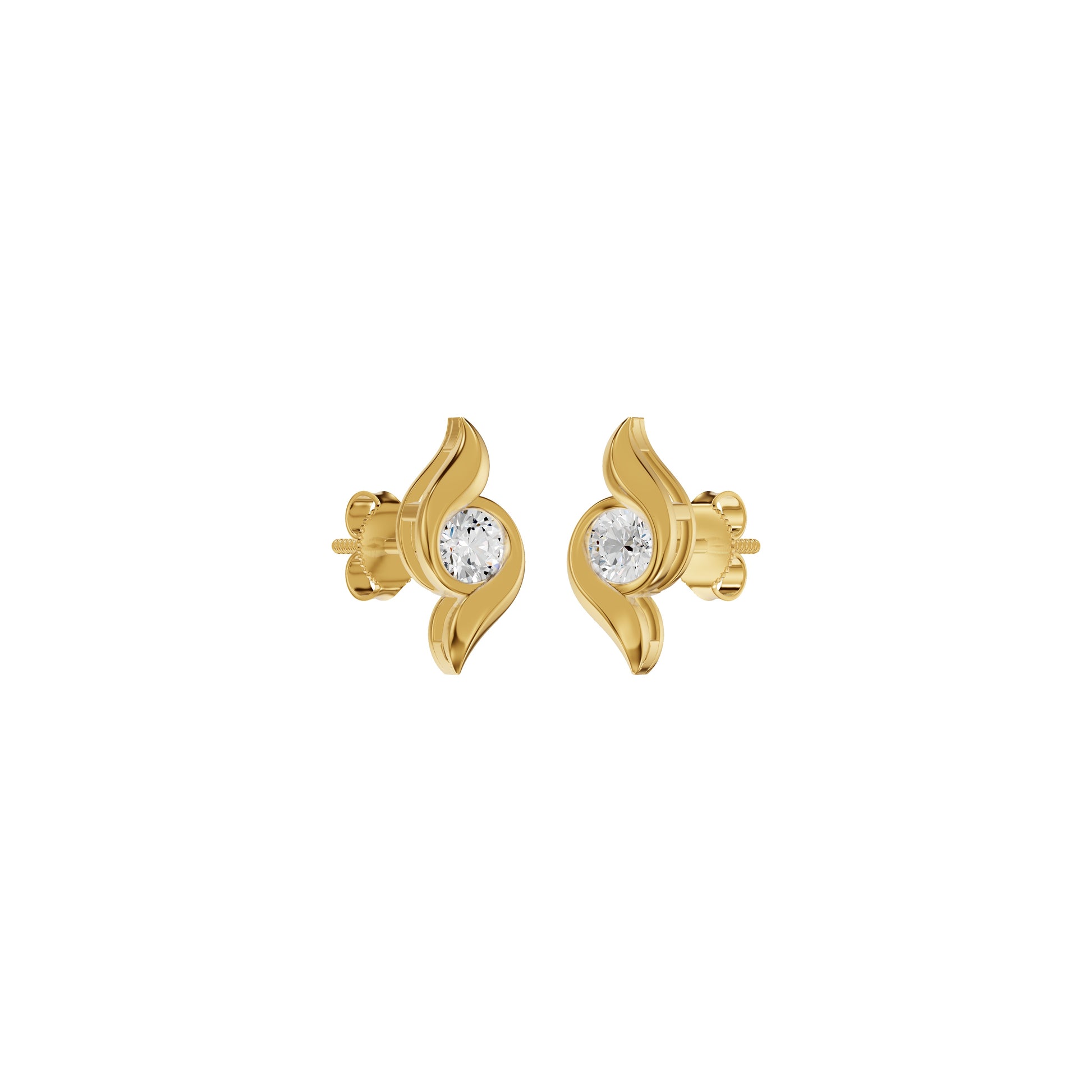 Curved Wave Diamond Stud Earrings 18 KT / Yellow Gold
