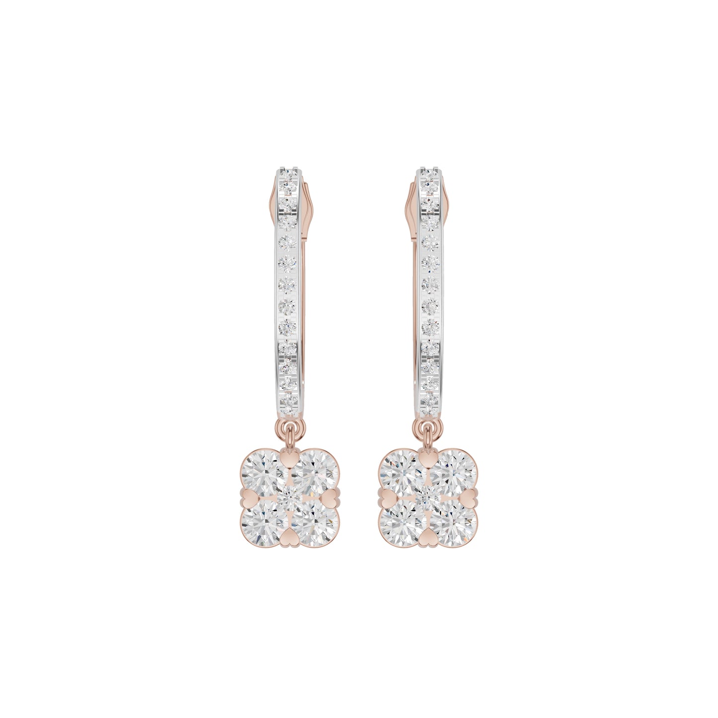 Channel Set Round Drop Hoop Earrings