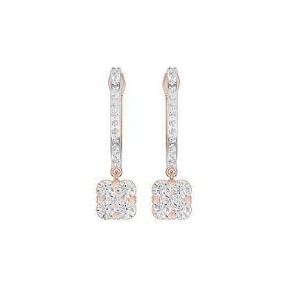 Channel Set Round Drop Hoop Earrings