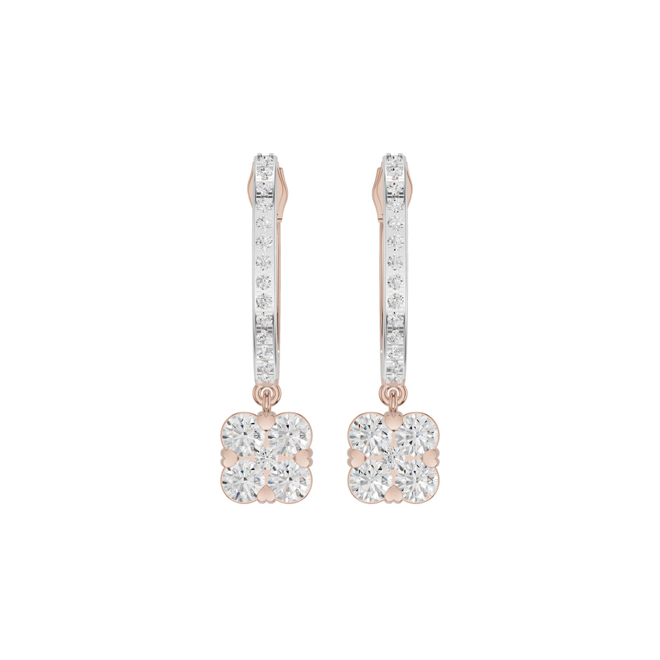 Channel Set Round Drop Hoop Earrings