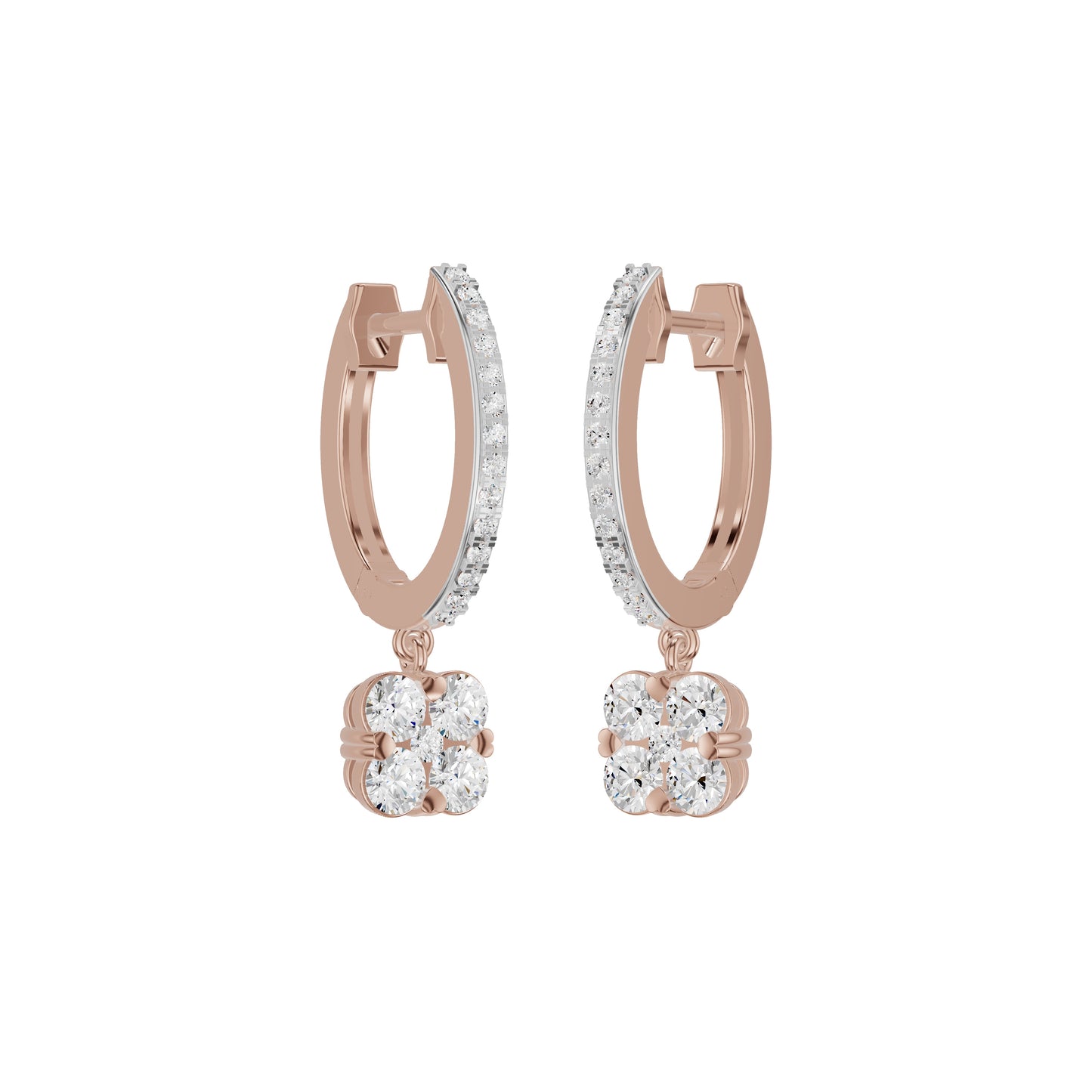 Channel Set Round Drop Hoop Earrings