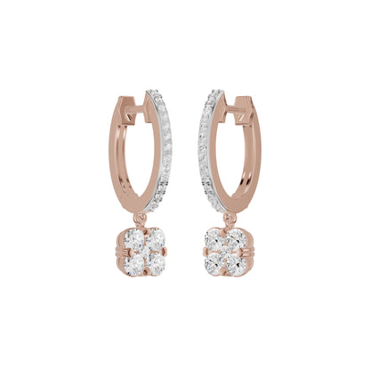 Channel Set Round Drop Hoop Earrings