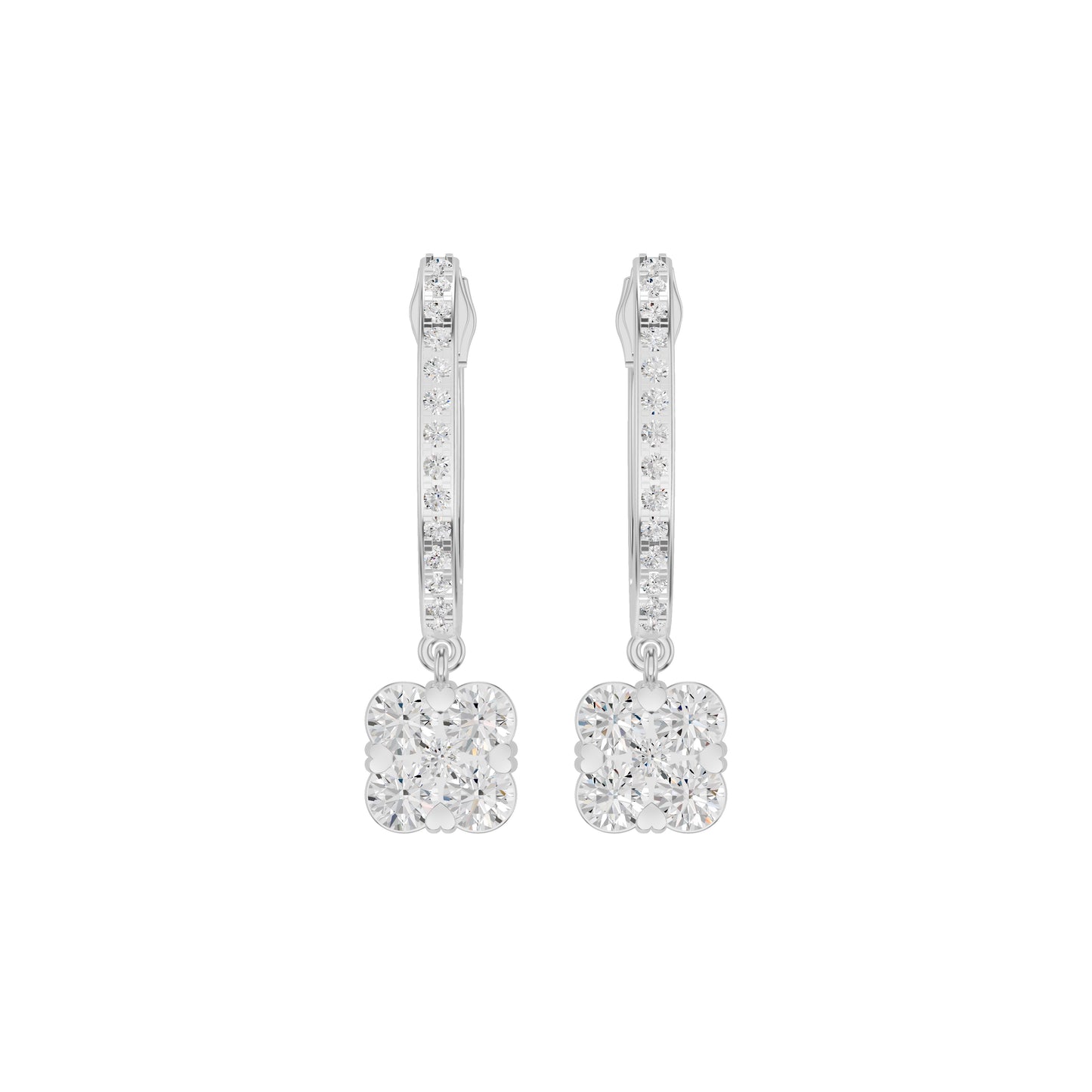 Channel Set Round Drop Hoop Earrings