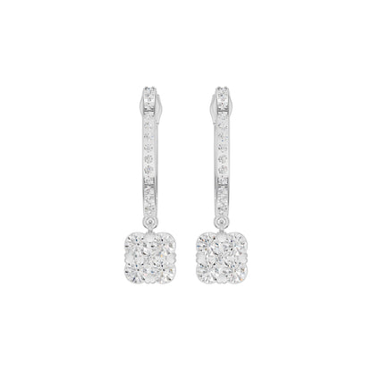 Channel Set Round Drop Hoop Earrings