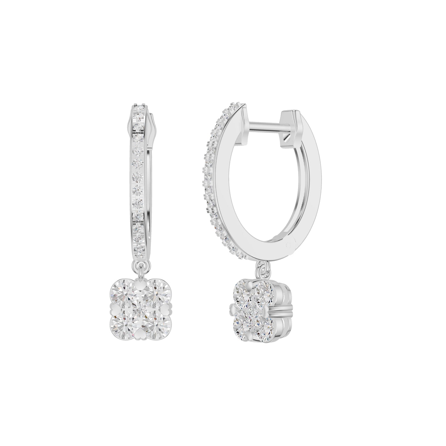 Channel Set Round Drop Hoop Earrings