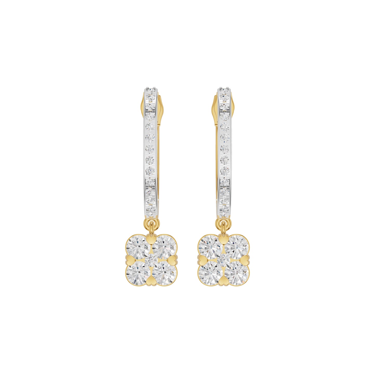 Channel Set Round Drop Hoop Earrings