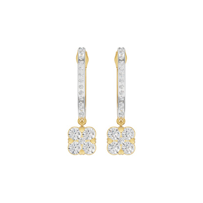 Channel Set Round Drop Hoop Earrings