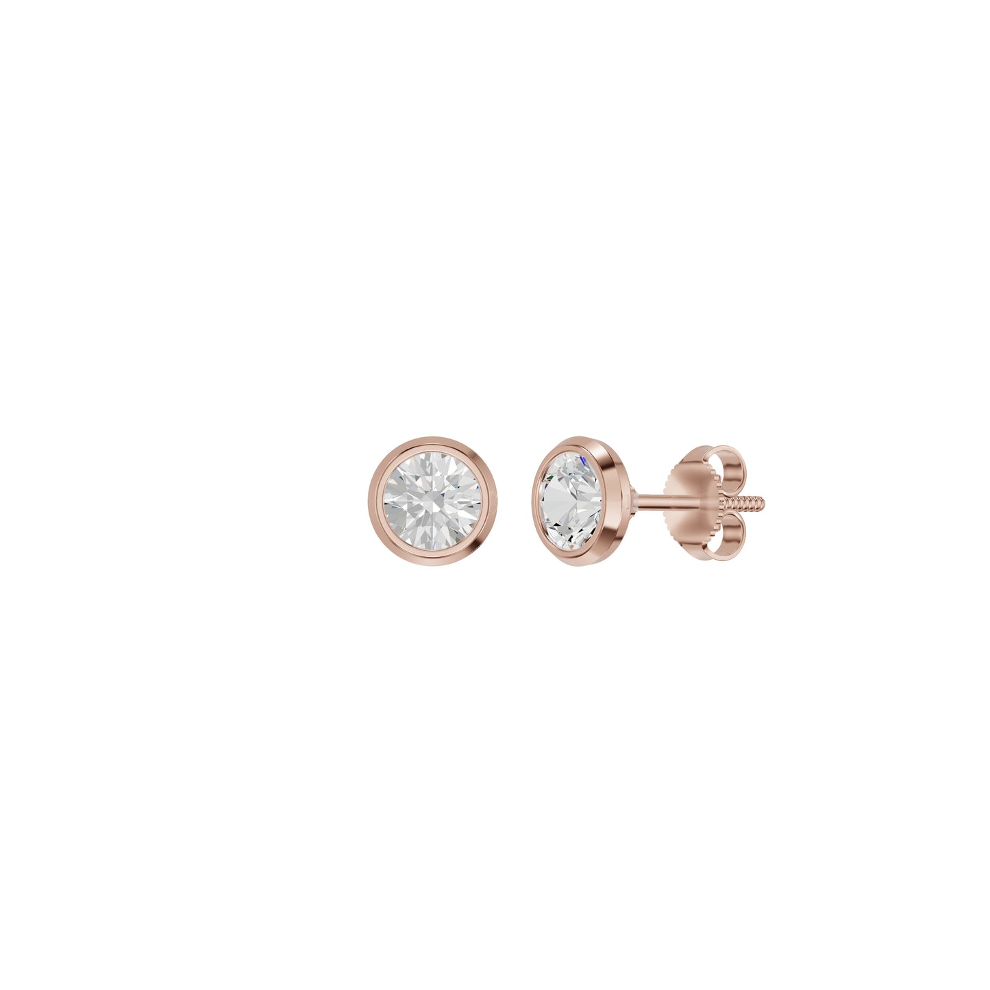 Bezel Set Solitaire Diamond Stud Earrings 18 KT / Rose Gold