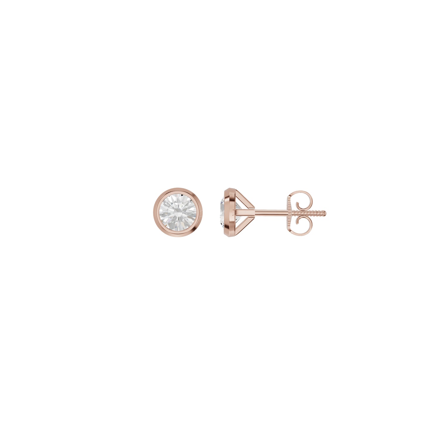 Bezel Set Solitaire Diamond Stud Earrings 18 KT / Rose Gold