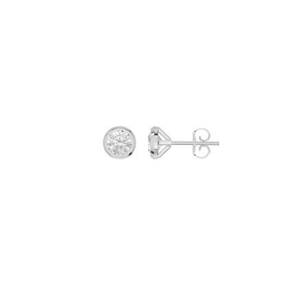 Bezel Set Solitaire Diamond Stud Earrings 18 KT / White Gold