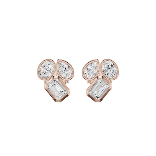 Mosaic Three Shape Diamond Stud Earrings