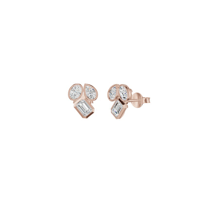 Mosaic Three Shape Diamond Stud Earrings 18 KT / Rose Gold