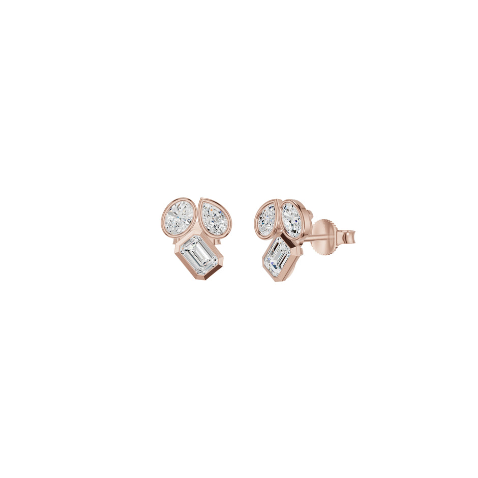Mosaic Three Shape Diamond Stud Earrings 18 KT / Rose Gold