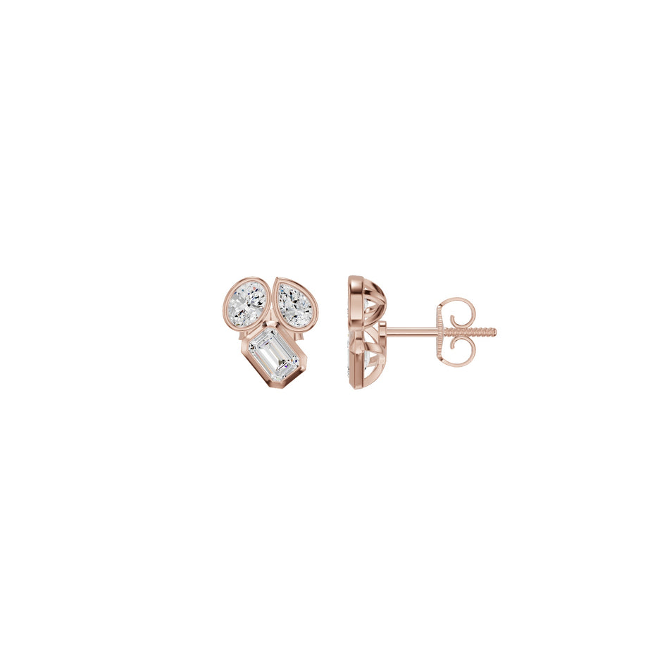 Mosaic Three Shape Diamond Stud Earrings 18 KT / Rose Gold