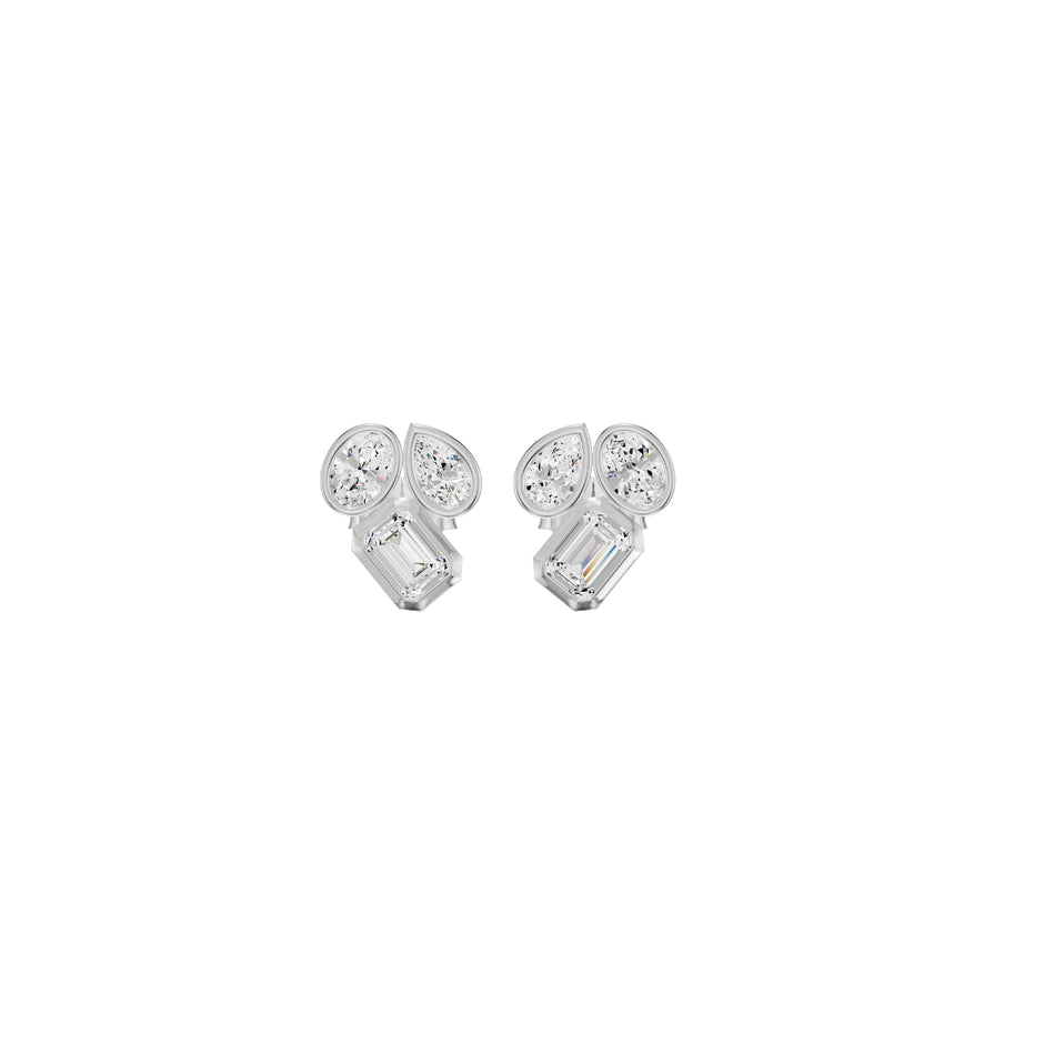 Mosaic Three Shape Diamond Stud Earrings 18 KT / White Gold