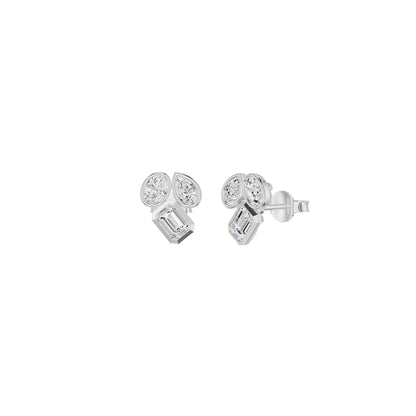 Mosaic Three Shape Diamond Stud Earrings 18 KT / White Gold