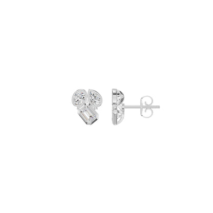 Mosaic Three Shape Diamond Stud Earrings 18 KT / White Gold