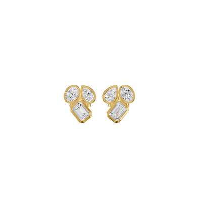 Mosaic Three Shape Diamond Stud Earrings 18 KT / Yellow Gold