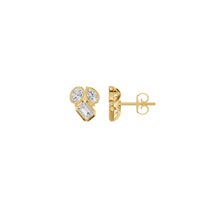 Mosaic Three Shape Diamond Stud Earrings 18 KT / Yellow Gold