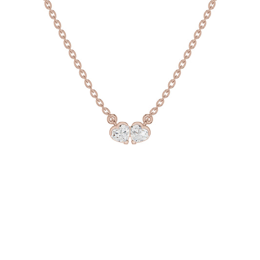 Toi et Moi Heart Solitaire Diamond Chain Necklace
