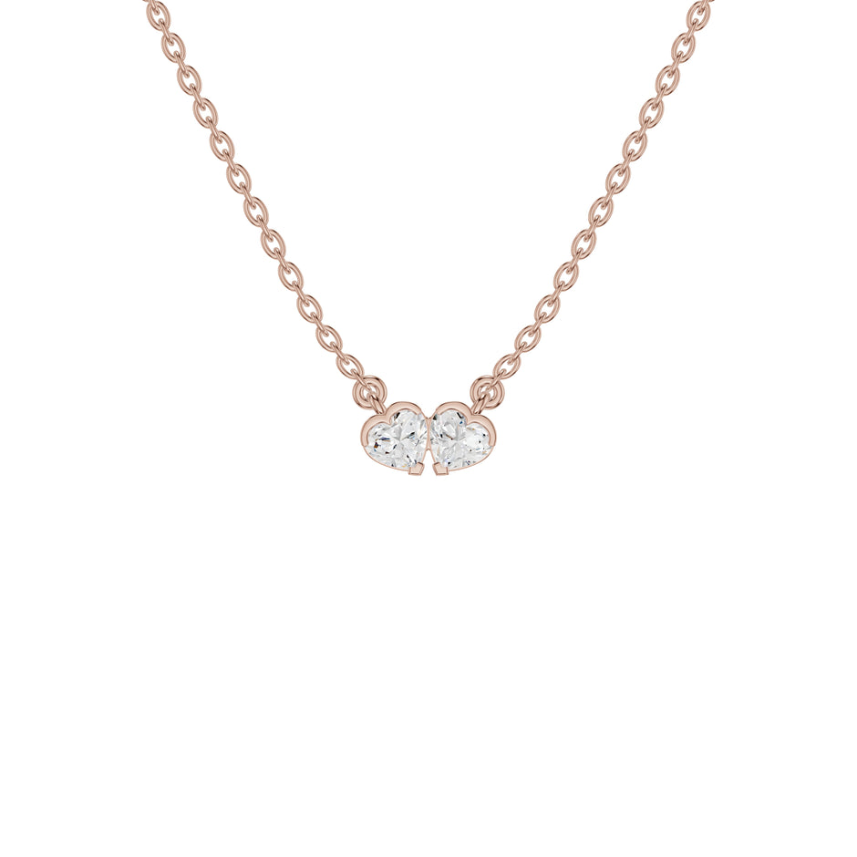 Toi et Moi Heart Solitaire Diamond Chain Necklace