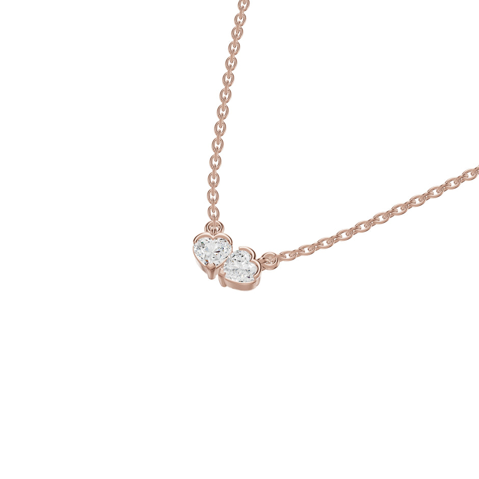 Toi et Moi Heart Solitaire Diamond Chain Necklace