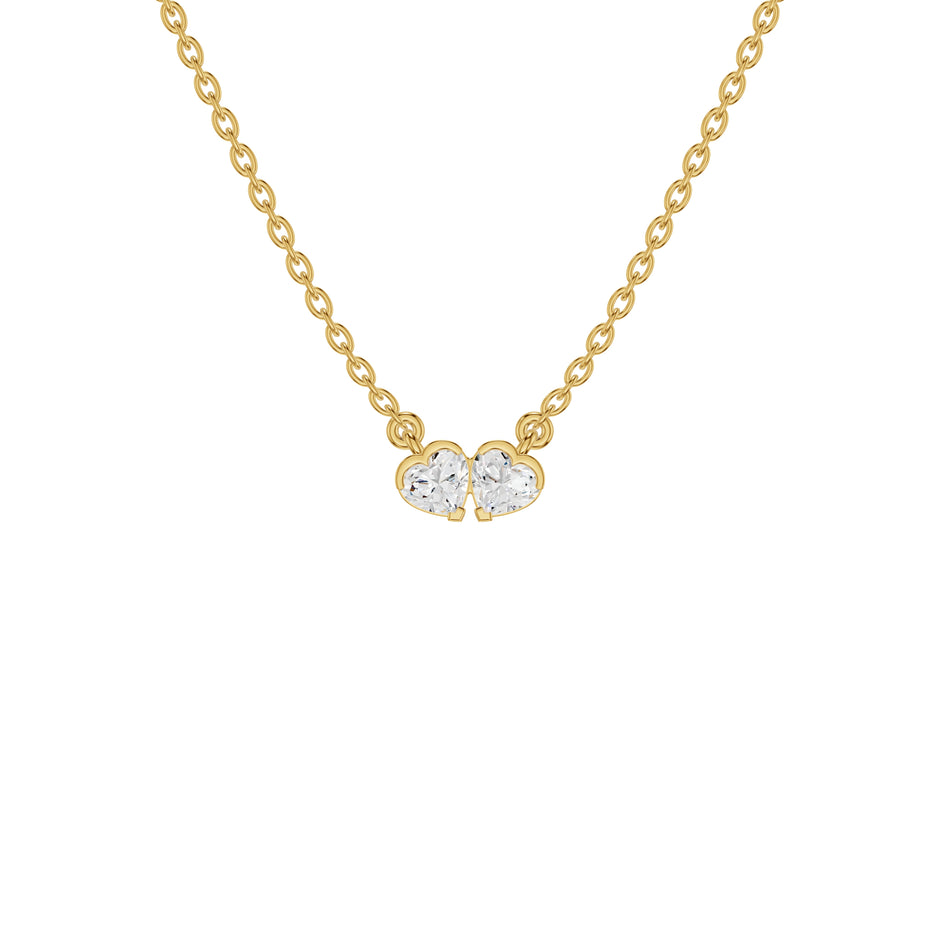 Toi et Moi Heart Solitaire Diamond Chain Necklace