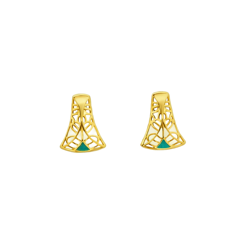 Filigree Triangle Gold Stud Earrings