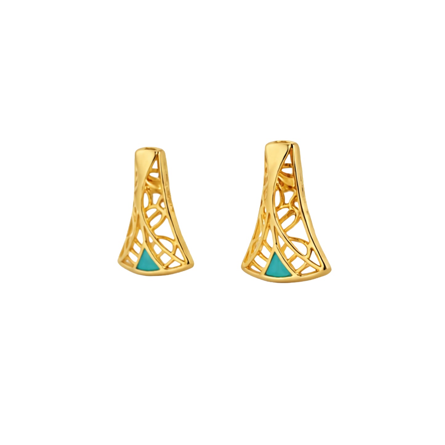 Filigree Triangle Gold Stud Earrings